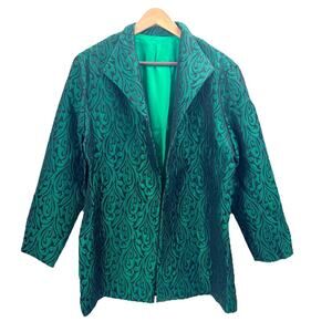 Vintage Handmade Emerald Green Jacquard Scroll Print Evening Jacket Womens 2X
